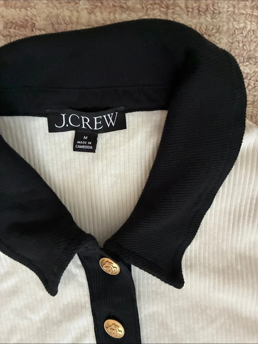 J.Crew Cream Short-Sleeve ribbed Polo with Black Collar